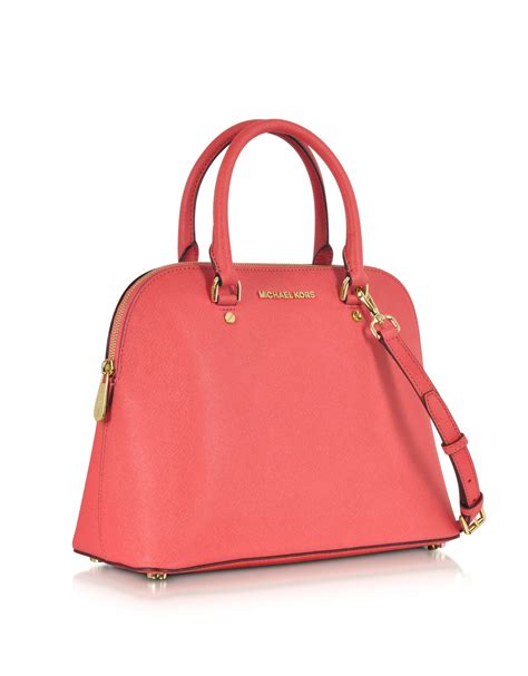 michael kors saffiano dome satchel pink cindy|Michael Kors Medium Cindy Dome Blossom Pink Saffiano .